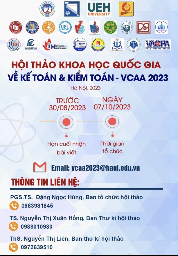 Kế hoạch tổ chức hội thảo khoa học quốc gia về Kế toán – Kiểm toán năm 2023 tại trường Đại học Công Nghiệp Hà Nội (VCAA 2023)